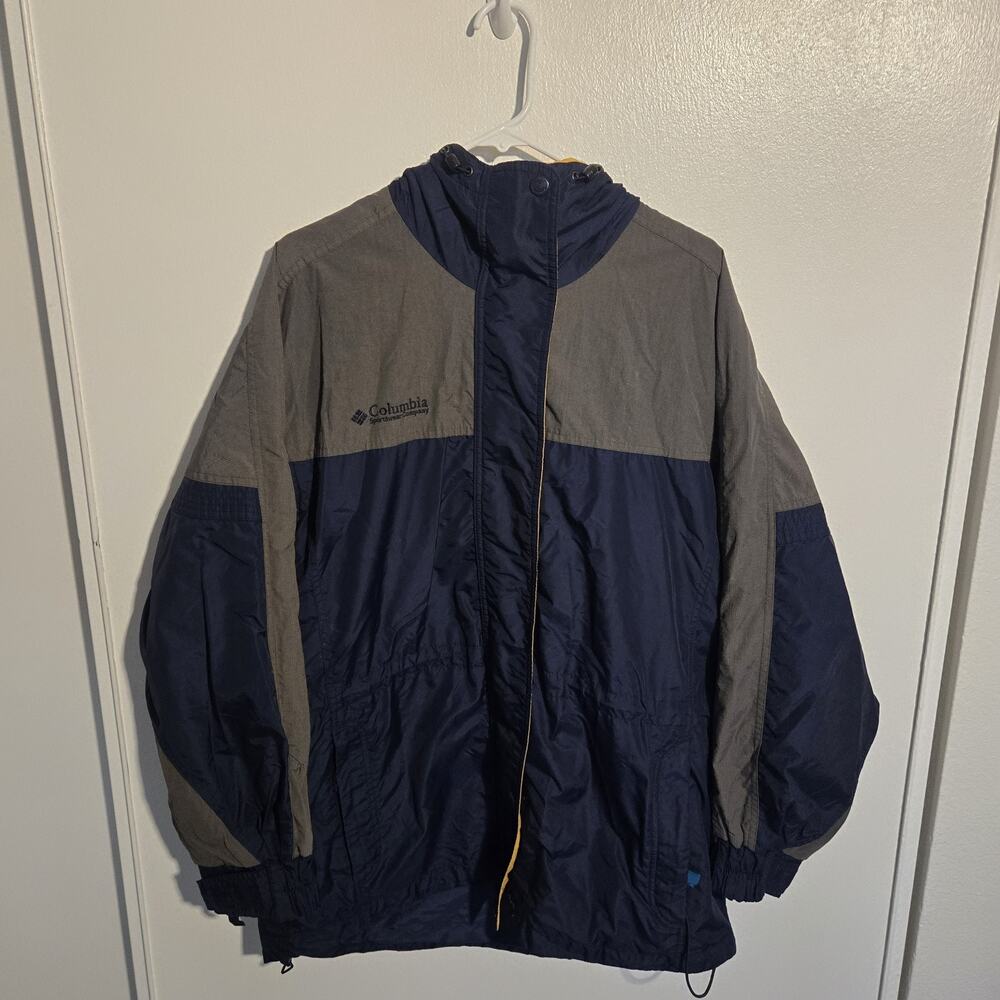 Vintage Large Navy Blue/Yellow Waterproof Coat Windbreaker Jacket Size L